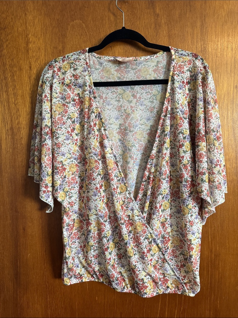 Floral Surplice Blouse in Cream and Coral